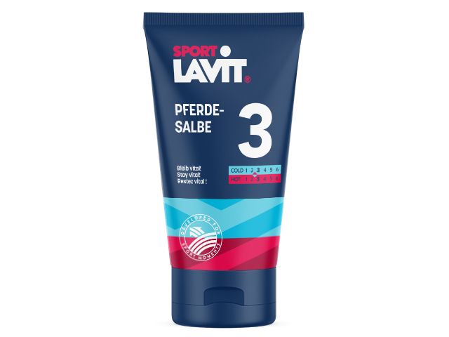 Blaue Tube Sport Pferdesalbe mit kühlenden/wärmenden Effekt.