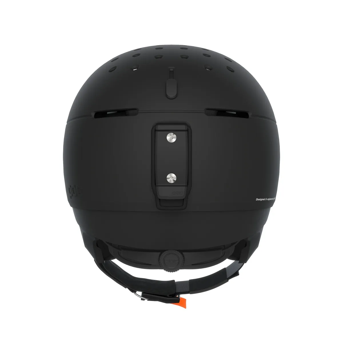 Vista posteriore del casco da sci Poc Meninx nero con mentoniera e fori di ventilazione.