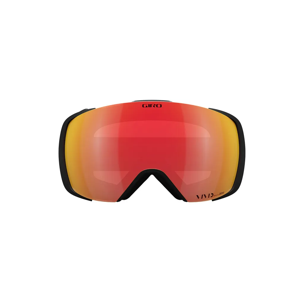 Schwarze Giro Contact Vivid Skibrille mit rot-orangefarbener Vivid Zeiss Scheibe.