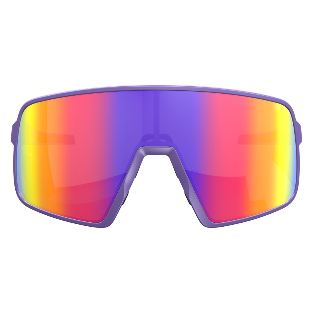 Lila SCOTT Torica Sonnenbrille mit Farbverlauf von Gelb, Orange, Rot und Lila in den Gläsern.