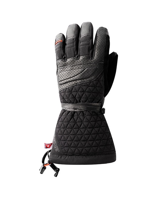 Detailansicht: Schwarzer Lenz Heat Glove 6.0 Fingercap Women mit Handfläche nach oben und Fokus auf Textur und Details.