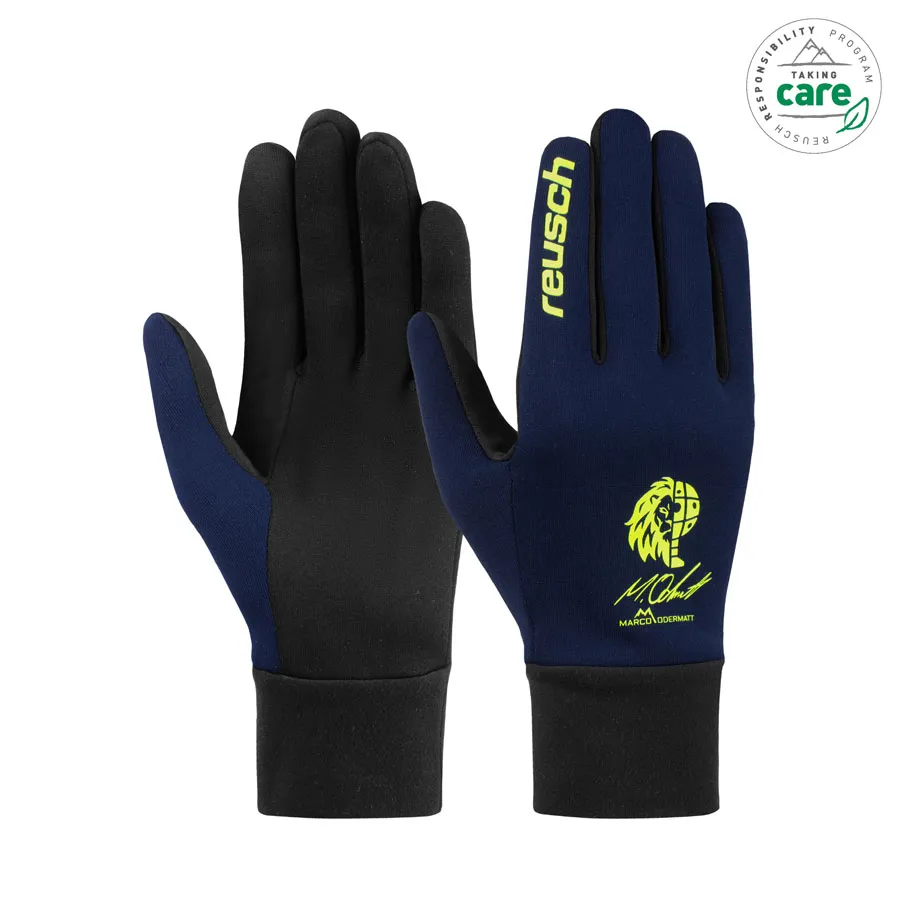 Guanti in pile Reusch blu-nero, Touch-Tec, con logo Odermatt.