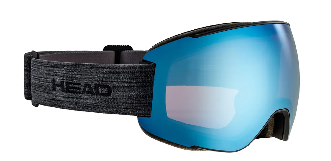 Ski goggles MAGNIFY 5K blue KORE, side view, blue lens, gray strap with HEAD logo.