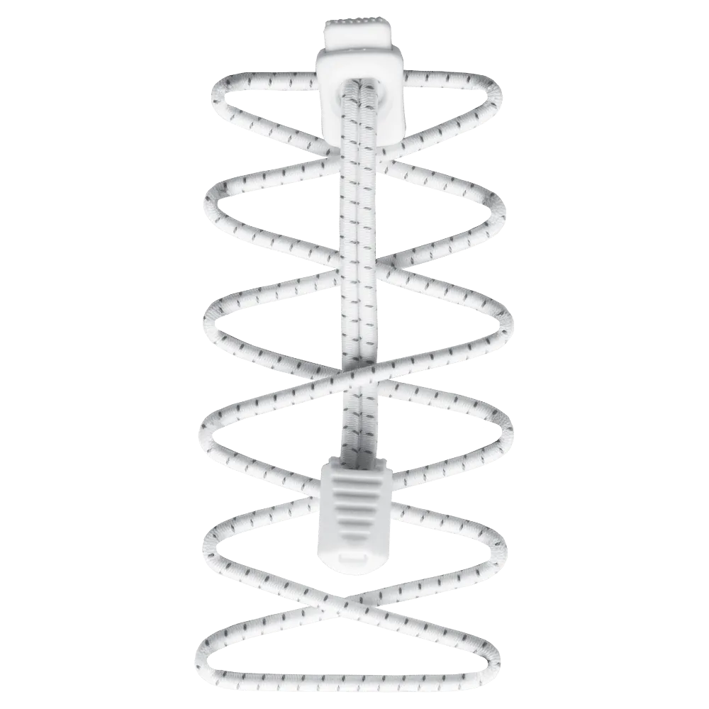 White Run Laces: Elastic laces with zigzag pattern and plastic closure.
