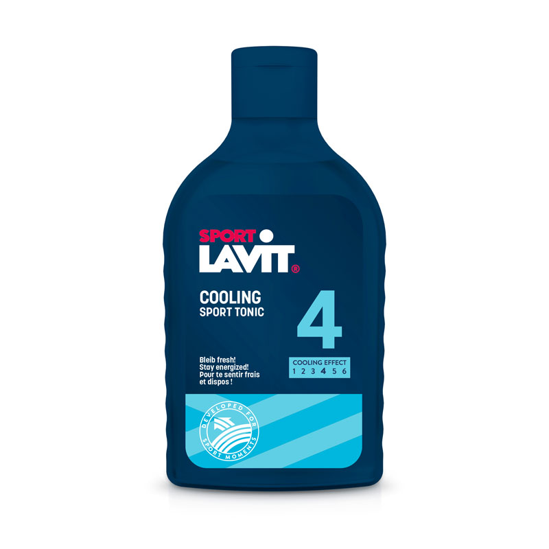Tonique sportif rafraîchissant Bouteille bleue Sport Lavit Cooling Sport Tonic avec inscription et échelle de l'effet rafraîchissant.