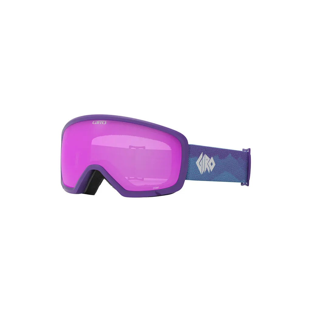 Lila Giro Stomp Flash Goggle mit lila Glas und blauem Band mit Logo.