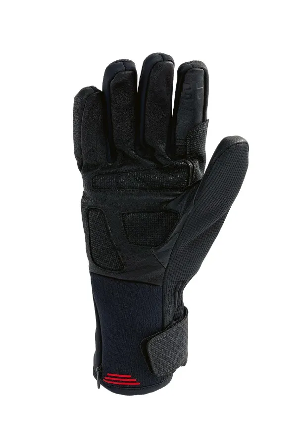 Black Snowlife BIOS Heat DT Glove, palm up, with cuff and red detail.