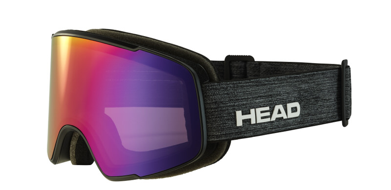 Nahaufnahme einer Head 2.0 5K Skibrille mit roter, polarisierter Linse und grauem Band mit dem Schriftzug "HEAD".