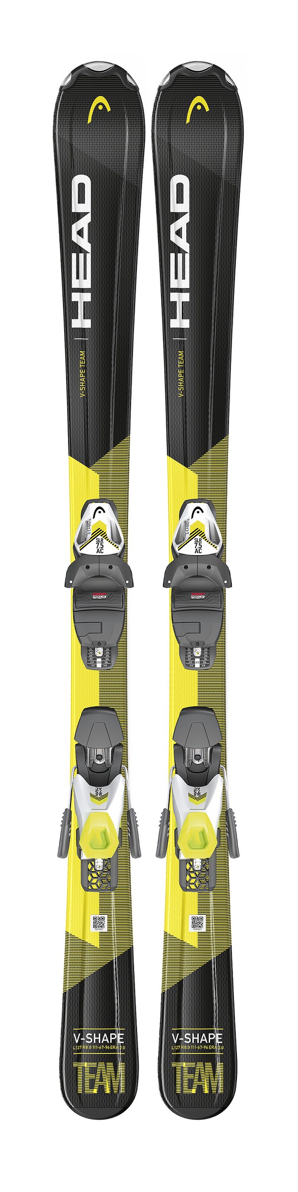 Gelb-schwarzer Kinderski Head V-Shape Team SLR Pro mit Bindung von oben.