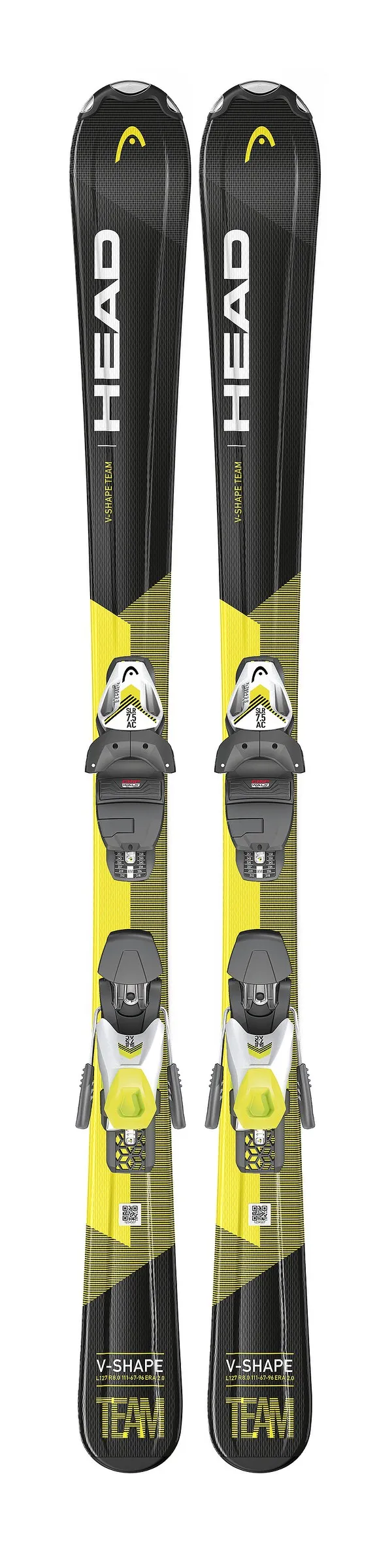 Gelb-schwarzer Kinderski Head V-Shape Team SLR Pro mit Bindung von oben.