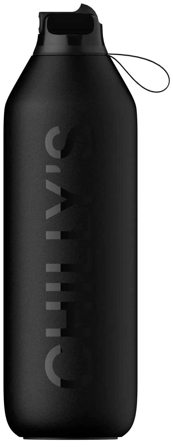 Schwarze Chillys Series 2 Flip Abyss Trinkflasche mit Flip-Deckel und Logo.