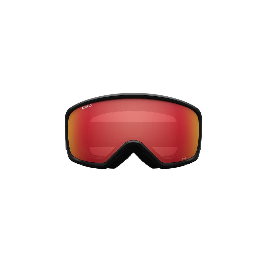 Primo piano della maschera Giro Stomp Flash con montatura nera e lente rossa.