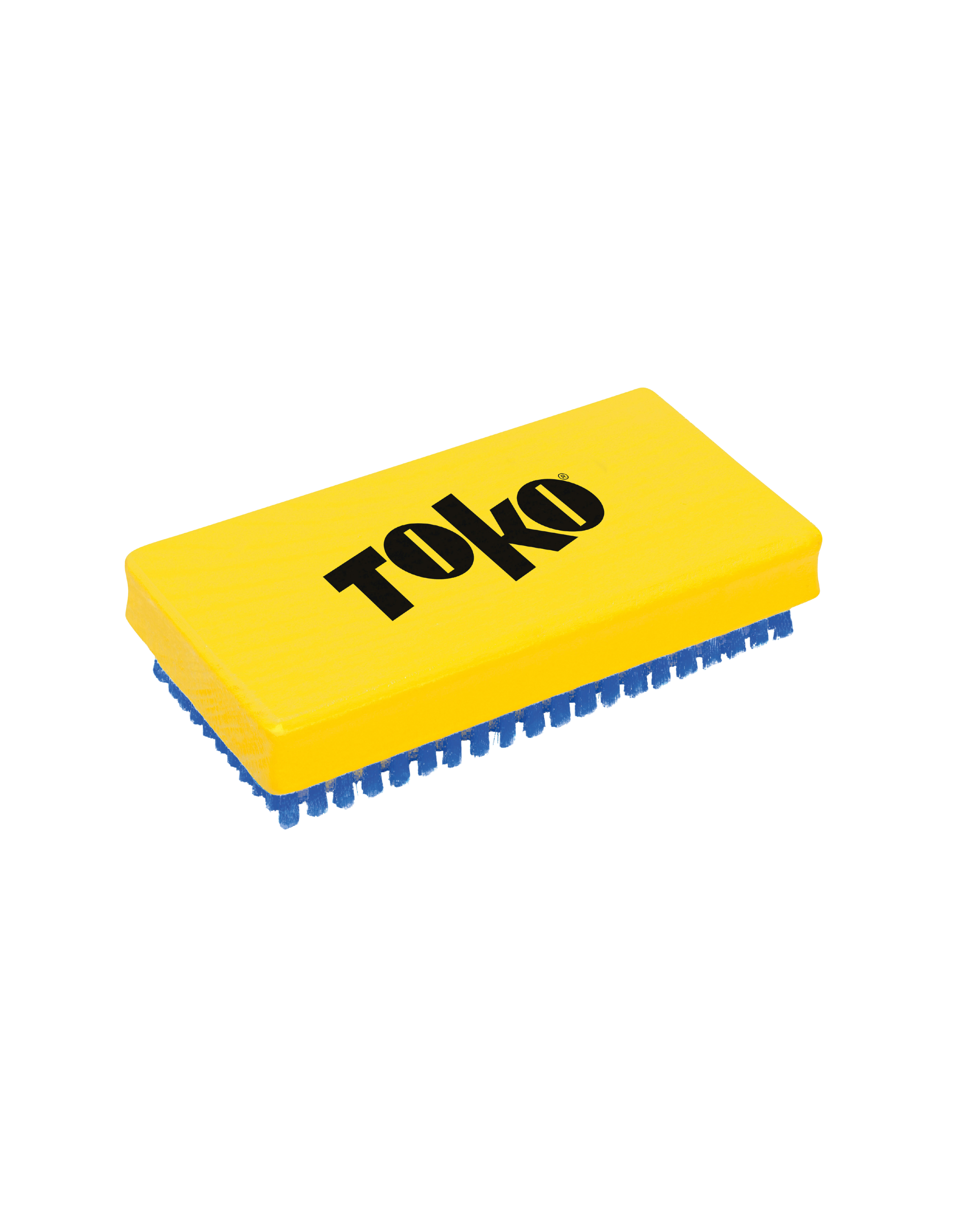 Gelbe Bürste mit Logo Gelbe Bürste mit blauem Borstenkranz und schwarzem "TOKO"-Logo.