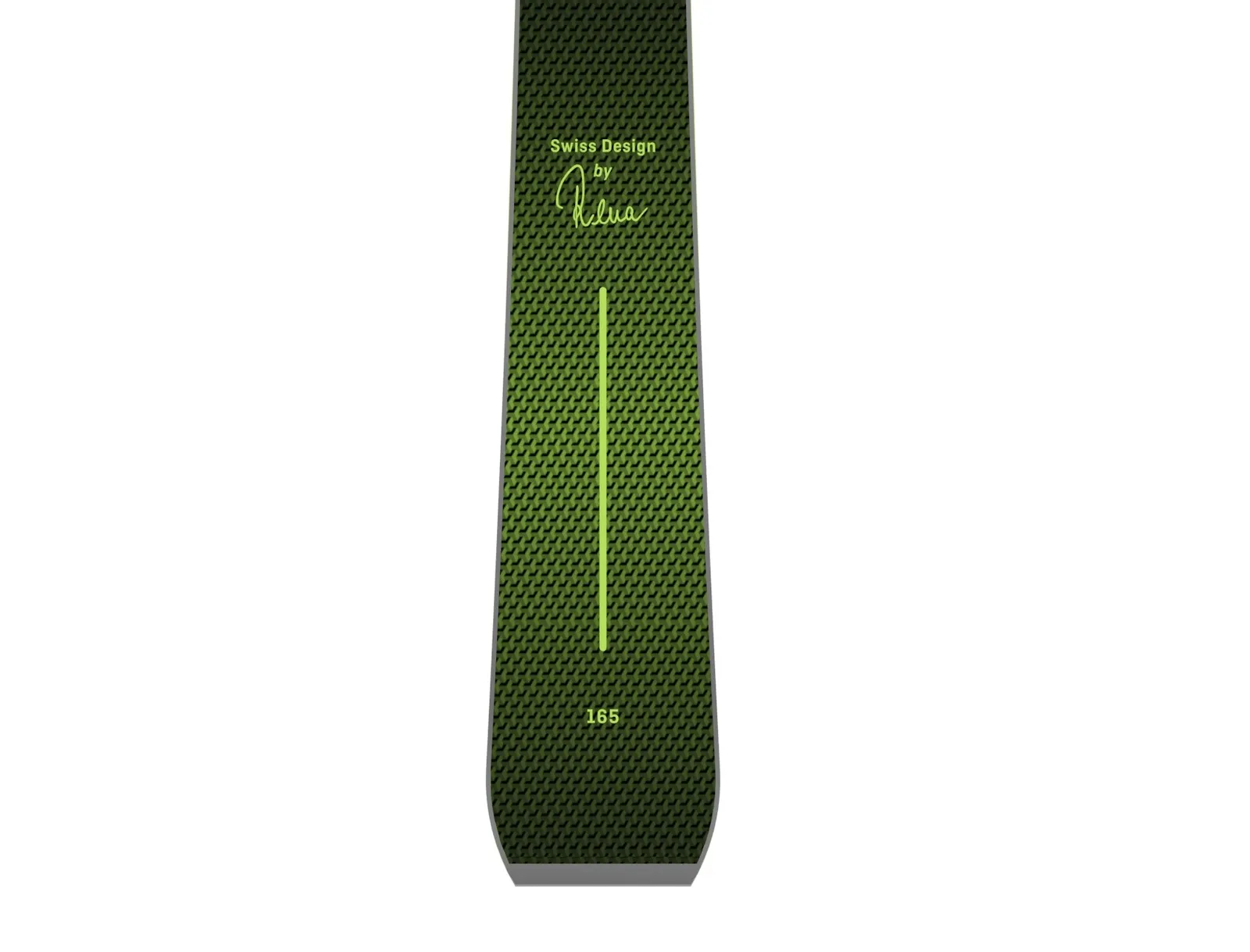 Top da snowboard LTD verde con motivo a nido d'ape, scritta 'Swiss Design', linea verde e indicazione della taglia.