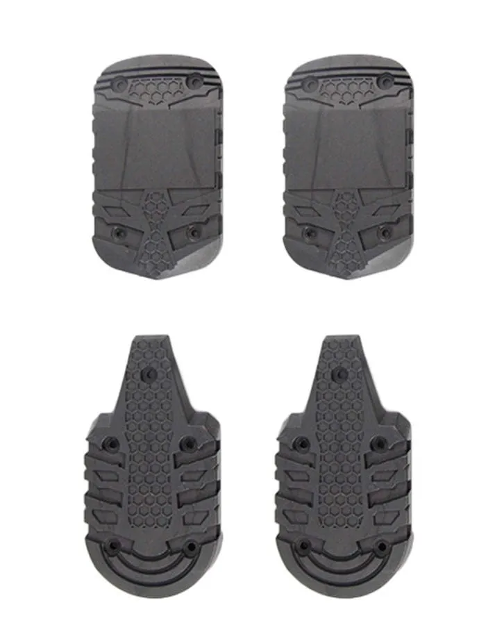 Semelles de chaussures de ski grises HEAD Vector Nexo Edge, deux pour le talon et deux pour l'avant-pied, avec trous pour vis et motif en nid d'abeille.