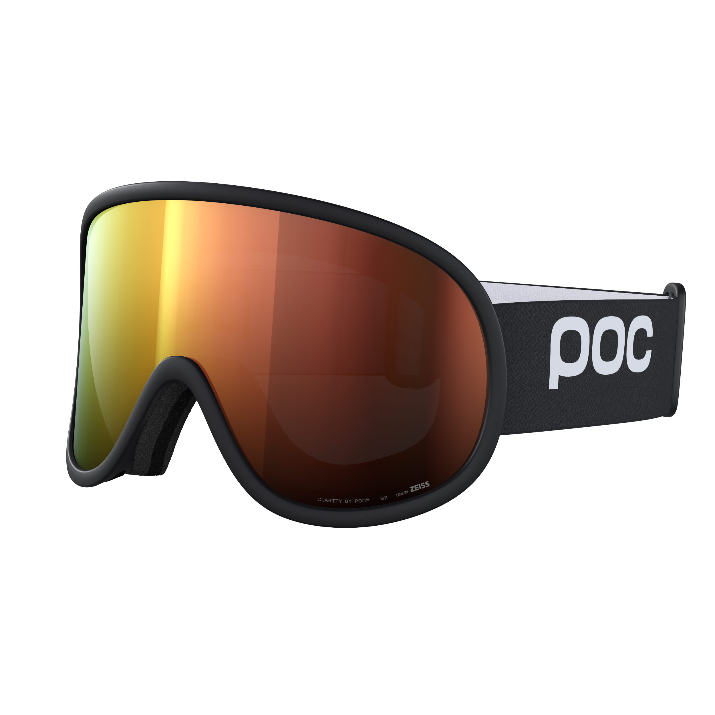 Lunettes de ski POC Retina en noir avec lentille réfléchissante orange et logo blanc sur le bandeau.