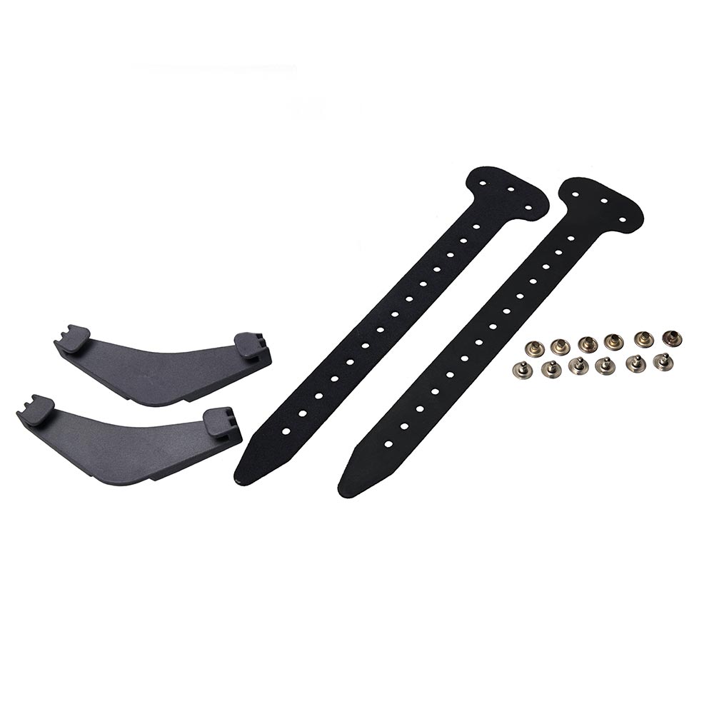Colltex Splitboard Tail Fluke Kit: Zwei Endhaken, gelochte Bänder und Nieten für die Endbefestigung am Splitboard.