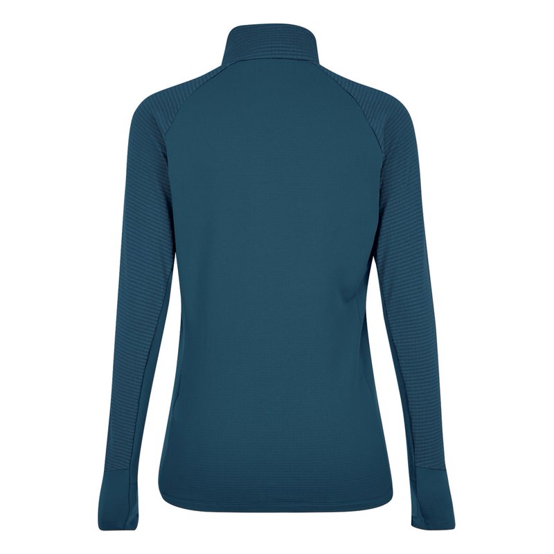 Rückansicht: Marineblaues Salewa Damen Fleece mit halbem Reissverschluss und Stehkragen; lange Ärmel mit Daumenschlaufen.