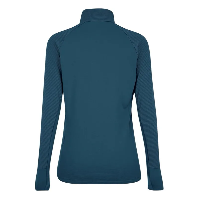 Rückansicht: Marineblaues Salewa Damen Fleece mit halbem Reissverschluss und Stehkragen; lange Ärmel mit Daumenschlaufen.