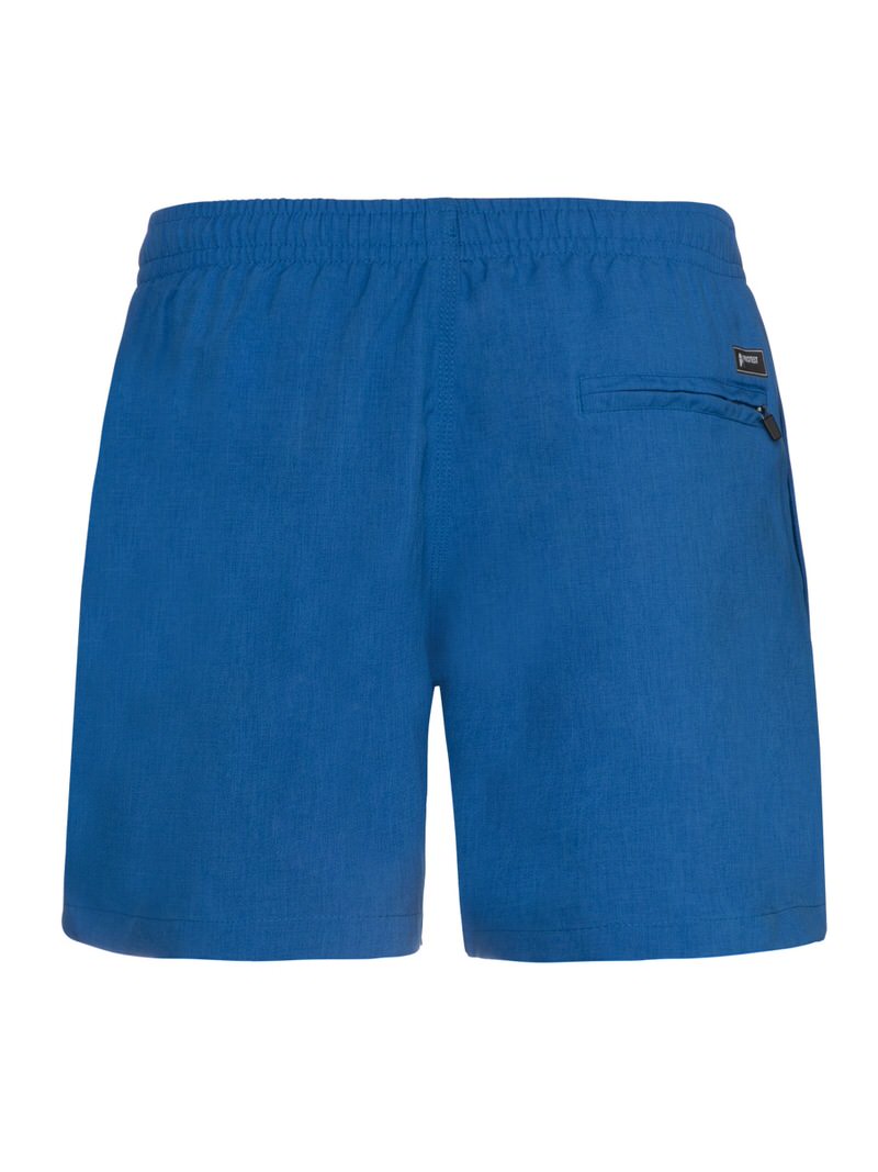 Blaue Protest Davey Badeshorts von hinten, mit Gummibund und Reißverschlusstasche.