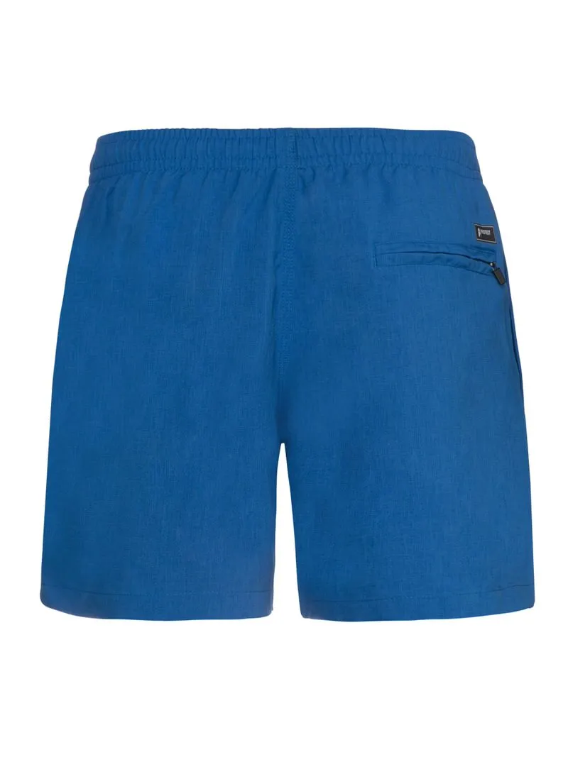 Blaue Protest Davey Badeshorts von hinten, mit Gummibund und Reißverschlusstasche.