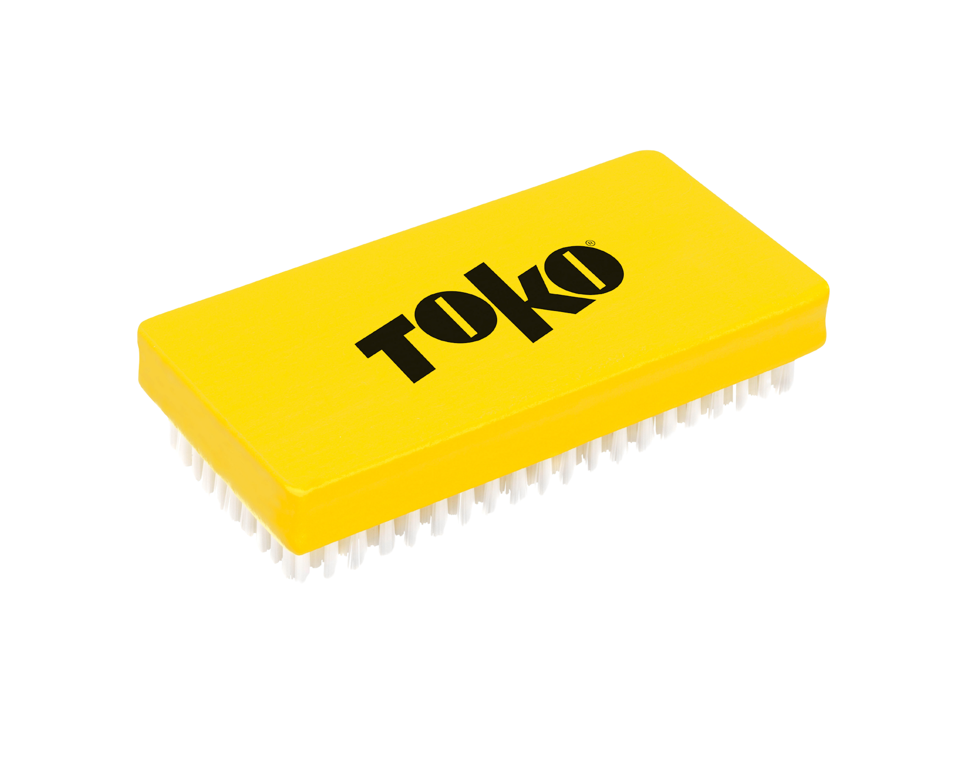 Gelbe Bürste mit weißen Nylonborsten und schwarzem "Toko"-Logo.