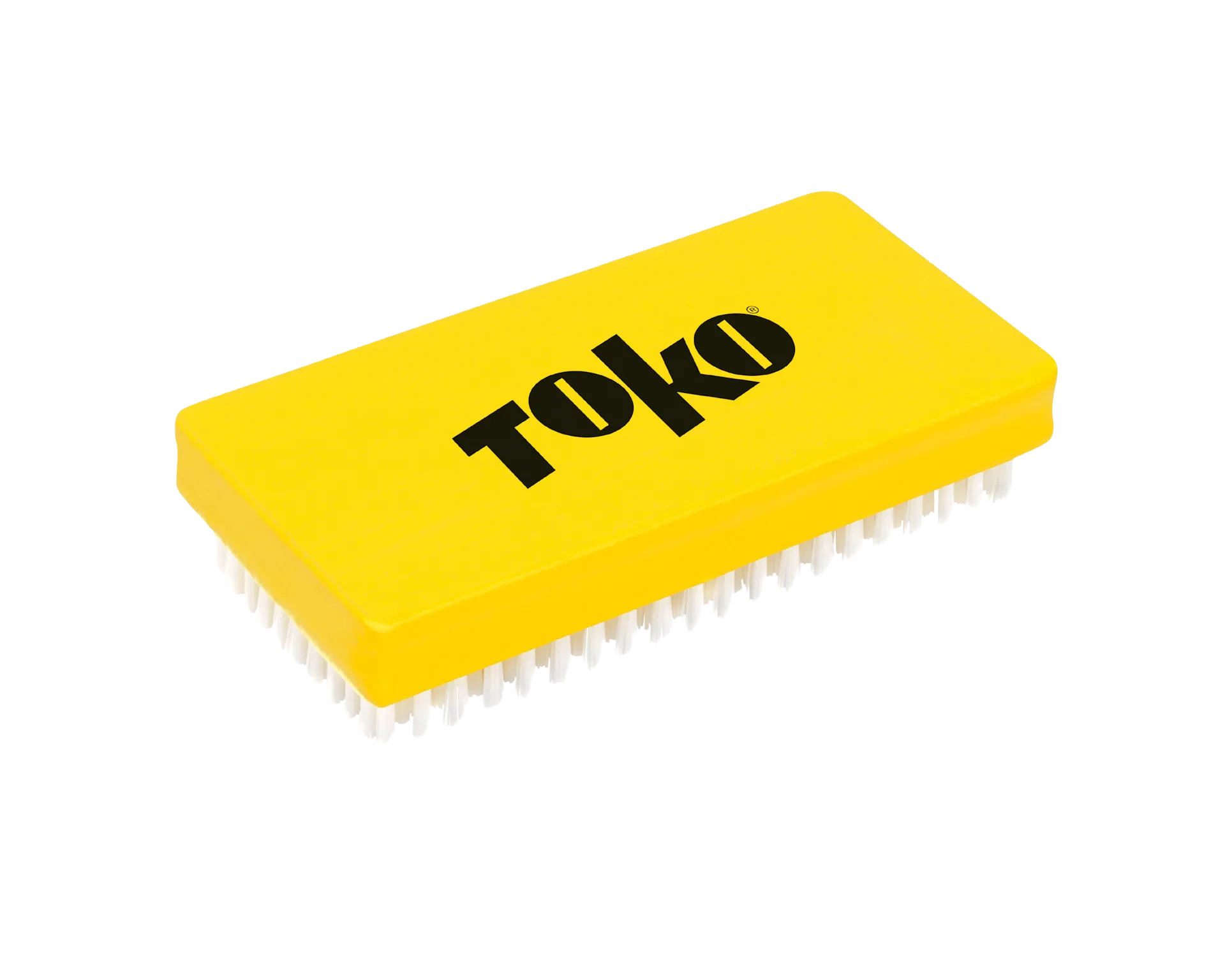Gelbe Bürste mit weißen Nylonborsten und schwarzem "Toko"-Logo.