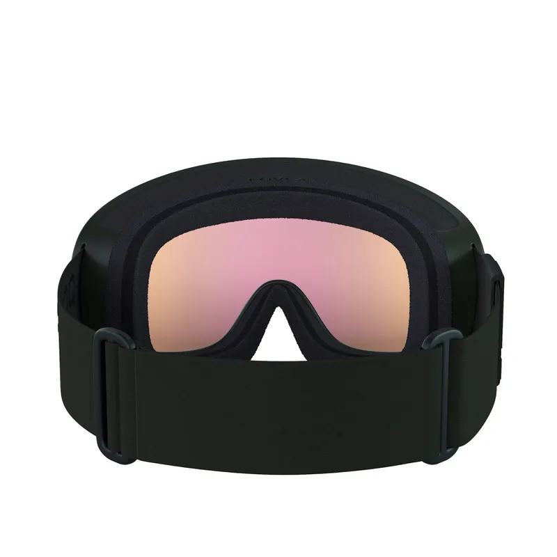 Occhiali da sci POC Fovea Clarity neri con lente frontale specchiata rosa.