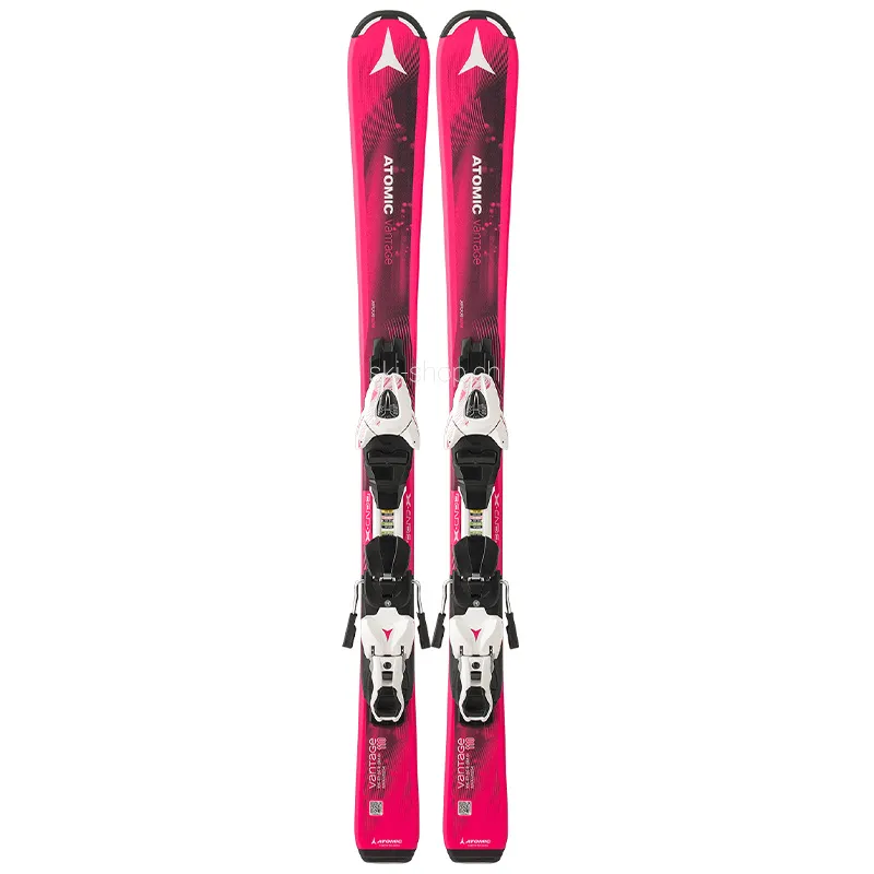 Rosa Atomic Vantage Girl Ski-Set mit montierter Bindung.