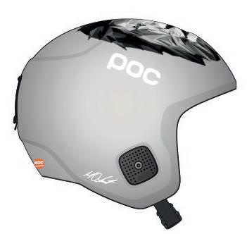 Poc Skull Dura Junior Helm Grauer Skihelm "Poc Skull Dura Junior Marco Odermatt Edition" mit Löwen-Design und Signatur.