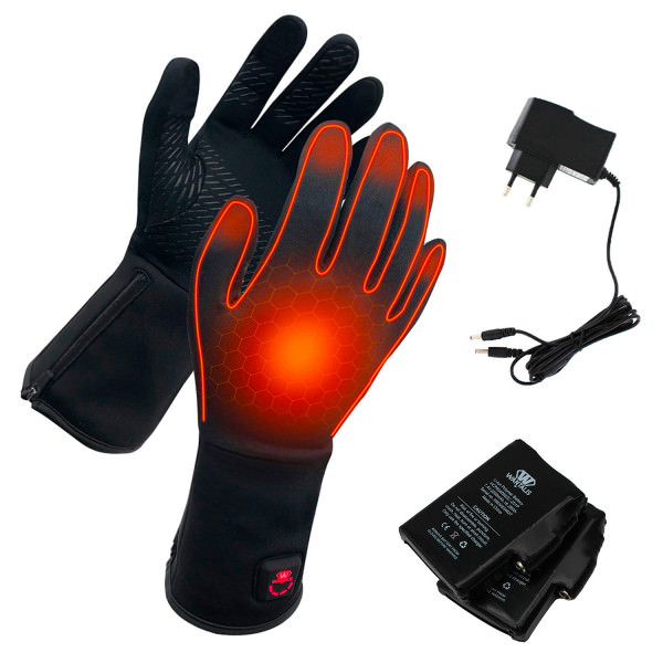 Sottoguanti riscaldati Sottoguanti riscaldati Wantalis neri con accessori ed effetto calore rosso.