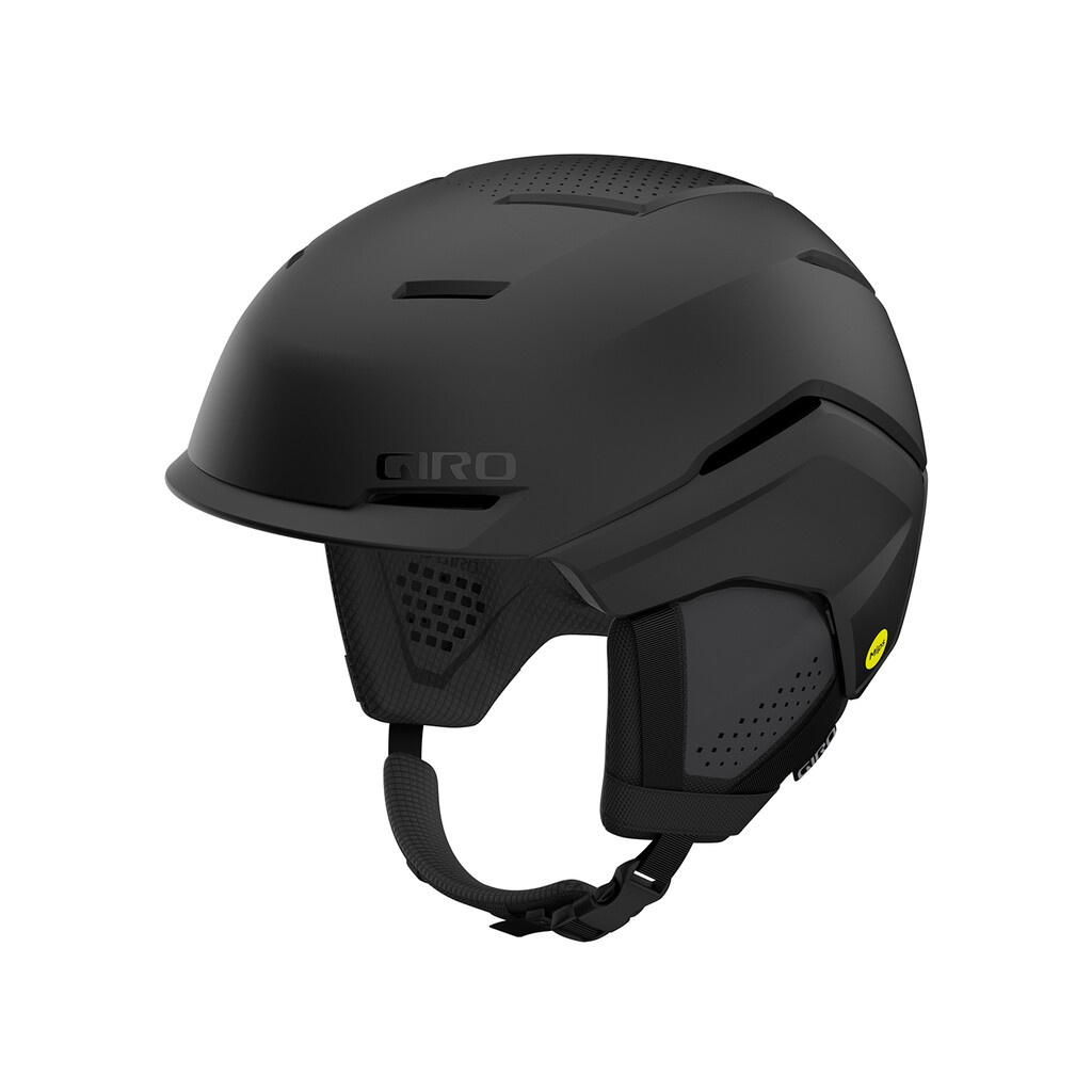 Mattschwarzer Giro Tenet MIPS Skihelm von der Seite, Belüftungslöcher sichtbar.