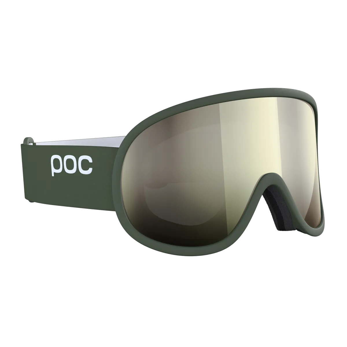 Top view of POC Retina WF ski goggles with green frame and mirrored lens.