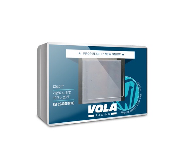 Verpackung von Vola Racing Bleu Startbeschleuniger Block mit Temperaturangaben.