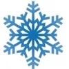 Blue snowflake with six prongs and a filigree, star-shaped pattern on the inside.