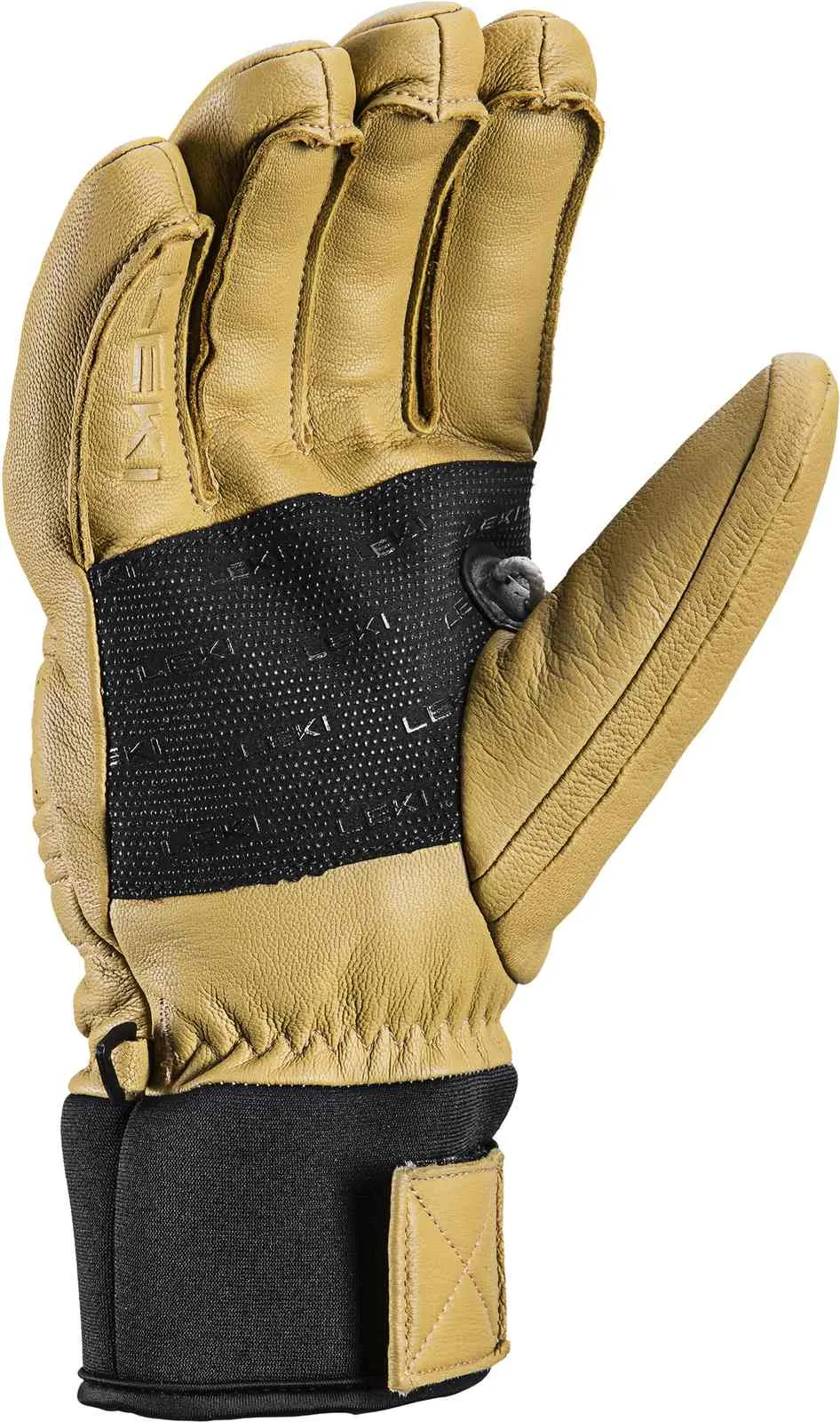 Leki Gant Copper 3D Pro en havane/noir, paume vers le haut, montre des détails en cuir et textile.