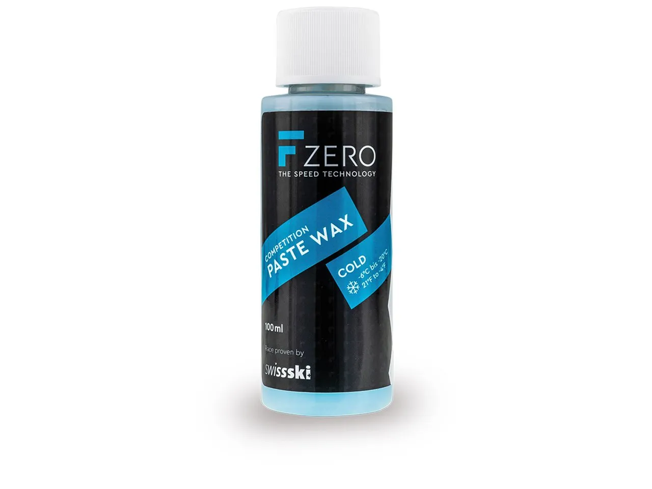 A blue 100ml bottle of FZERO Paste Wax Cold with a white cap on a white background.