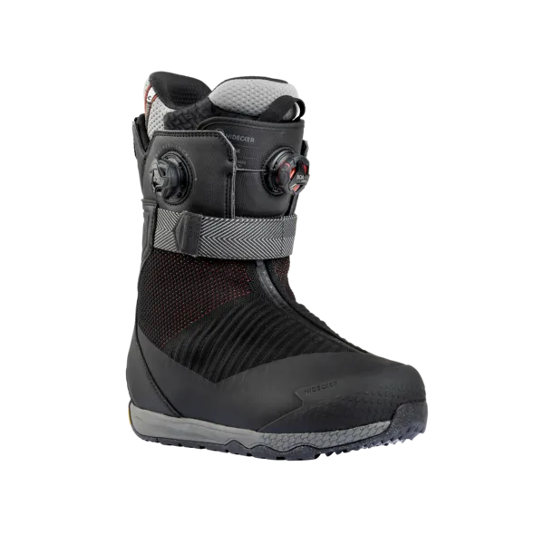 Black Nidecker Index snowboard boot with BOA system and gray sole in the profile.