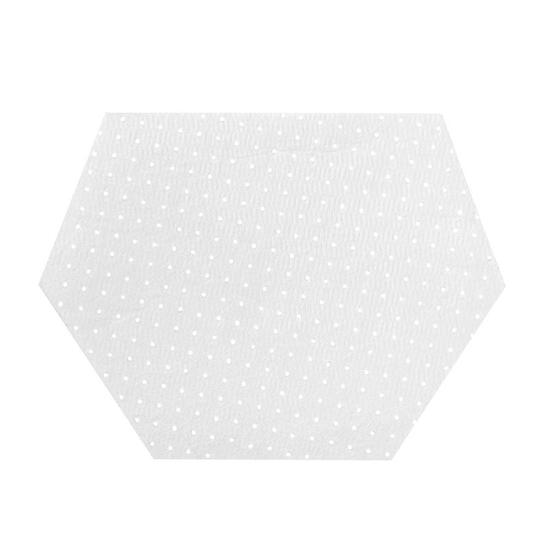 Weißer, sechseckiger Buff Replacement Filter mit einem Punktmuster, flach ausgebreitet.