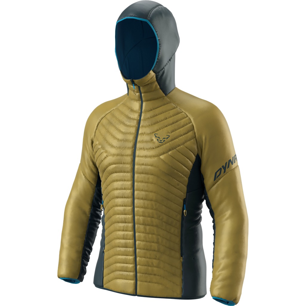 Herren Speed Insulation Kapuzenjacke in Army-Optik. Die Jacke hat abgesteppte Kammern und eine Kapuze in Grau mit blauen Details.