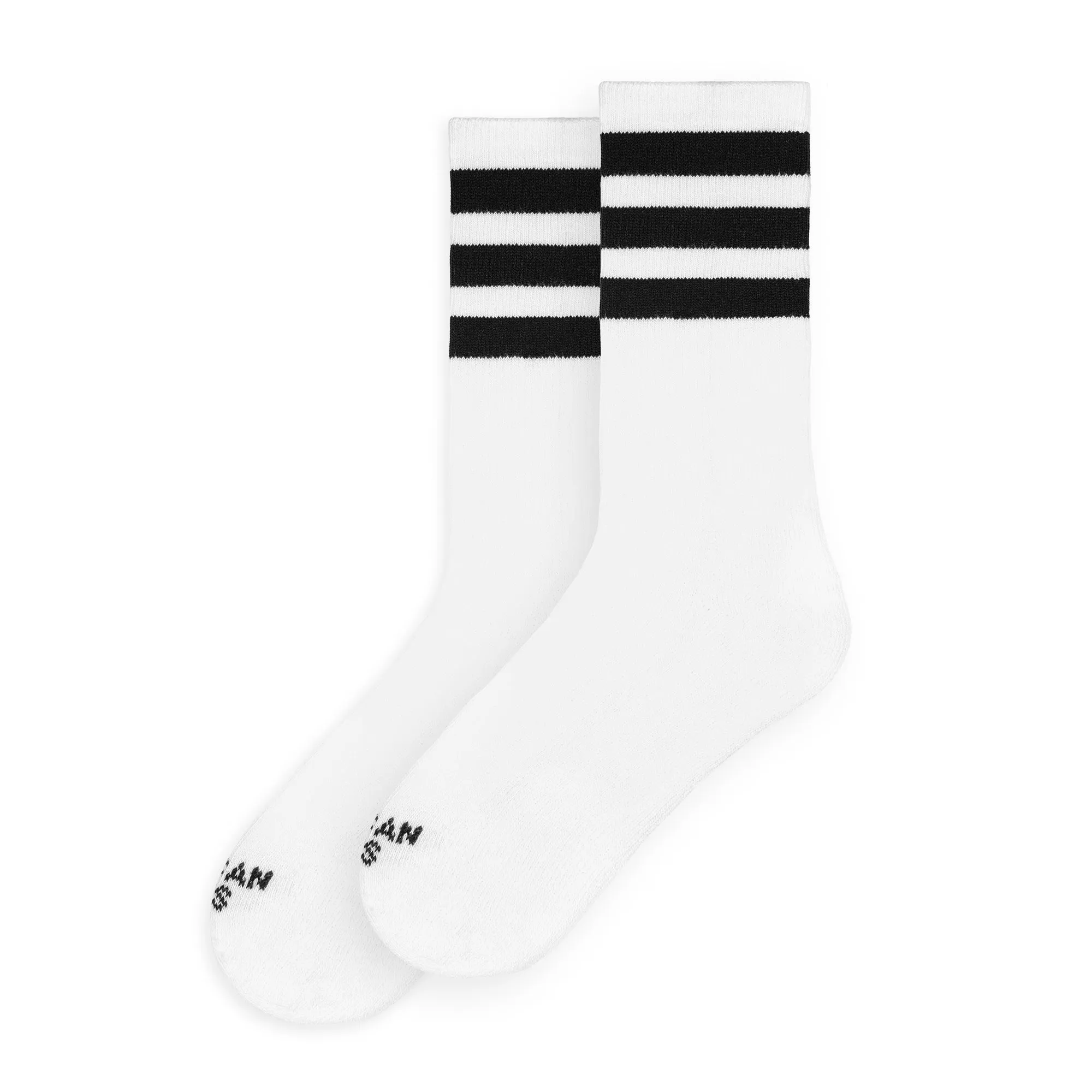 Two white `Old School II - Mid High` socks, each with three black stripes at the top.