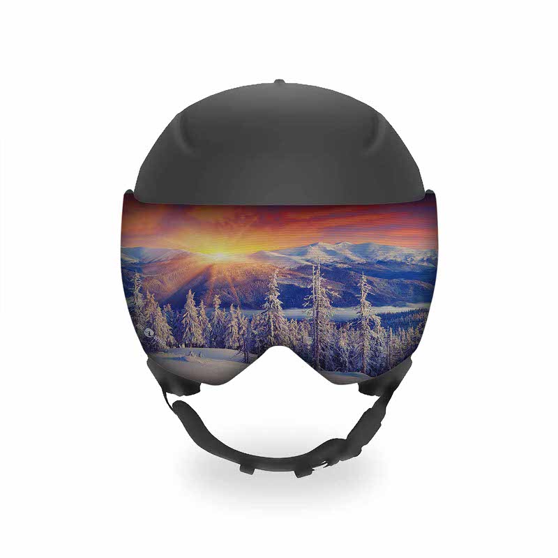 Helm mit "Sunset" Visor-Schutz: Winterlandschaft bei Sonnenuntergang.