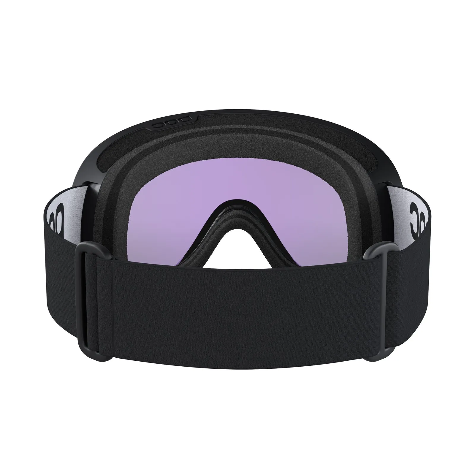 Vista frontale delle maschere da sci POC Retina in Uranium Black con lenti Partly Sunny Blue.