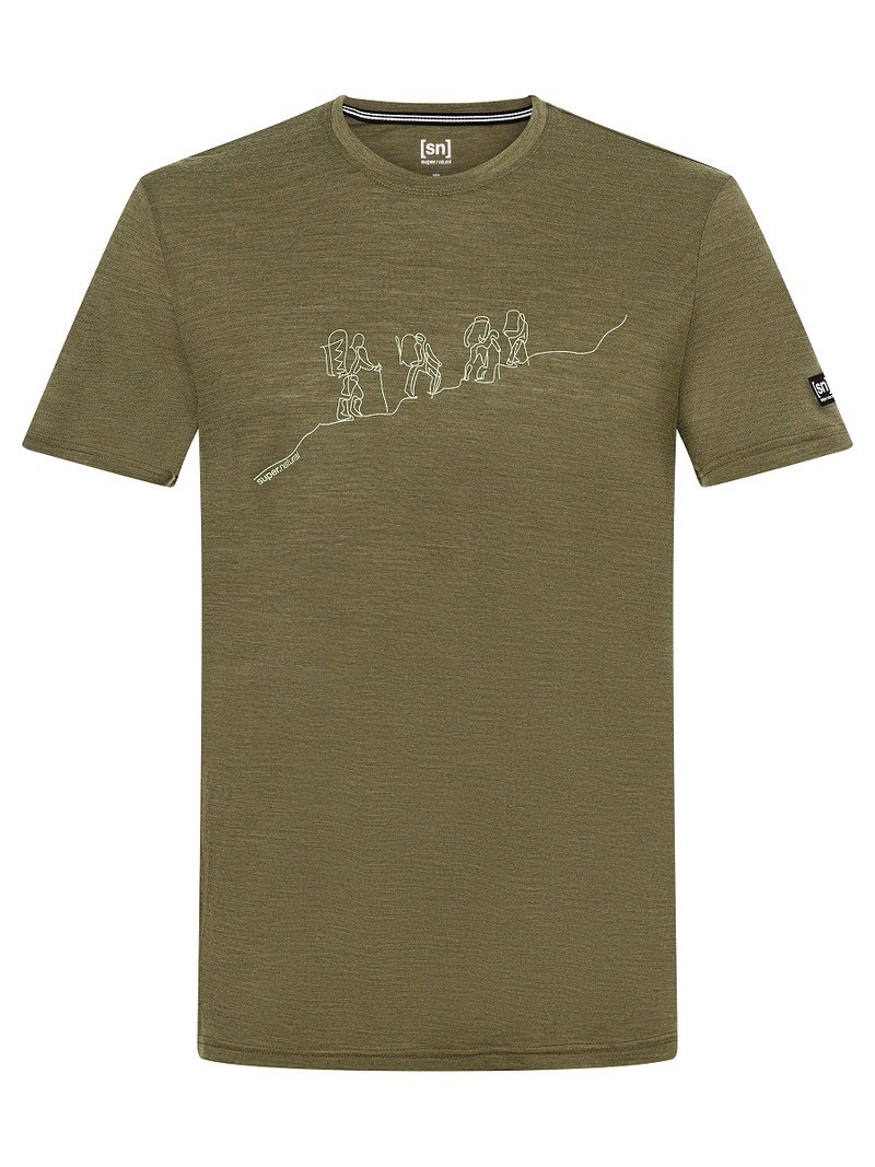 Olivegrünes Hiking T-Shirt mit Bergsteiger-Print.