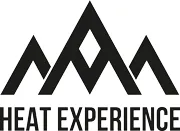 Black logo with three stylized mountains, the middle mountain with a diamond shape on top and the text "HEAT EXPERIENCE" underneath.