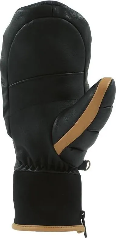 Moufles noires Snowlife Sir Victor Mitten en cuir avec des accents bruns et des poignets en néoprène.