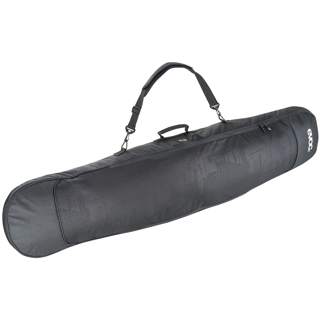 Borsa da snowboard Evoc nera con tracolla e maniglia, adatta a tavole da snowboard fino a 165 cm.
