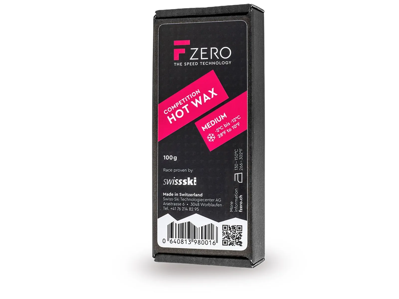 Close-up of a black package of F-Zero Hot Wax Medium, part of the WC Pro Wax Box.