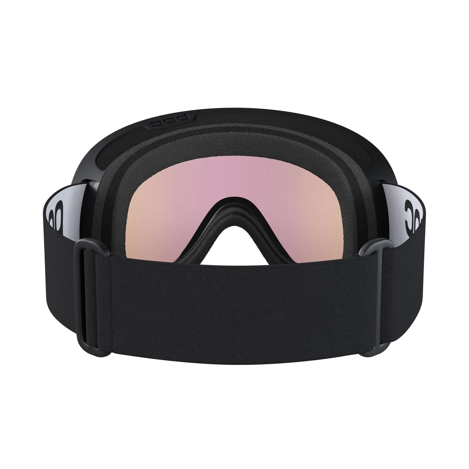 Vista frontale delle maschere da sci POC Retina in Uranium Black con lenti Partly Sunny Orange.