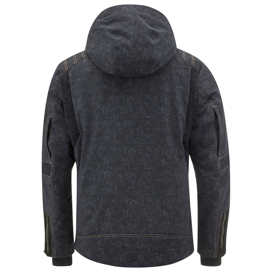 Vue arrière de la veste Head Rebels Kona Jacket Men XYBK en jean foncé-Look avec capuche et poches.